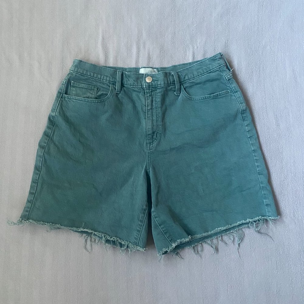 Teal Midi Denim Shorts